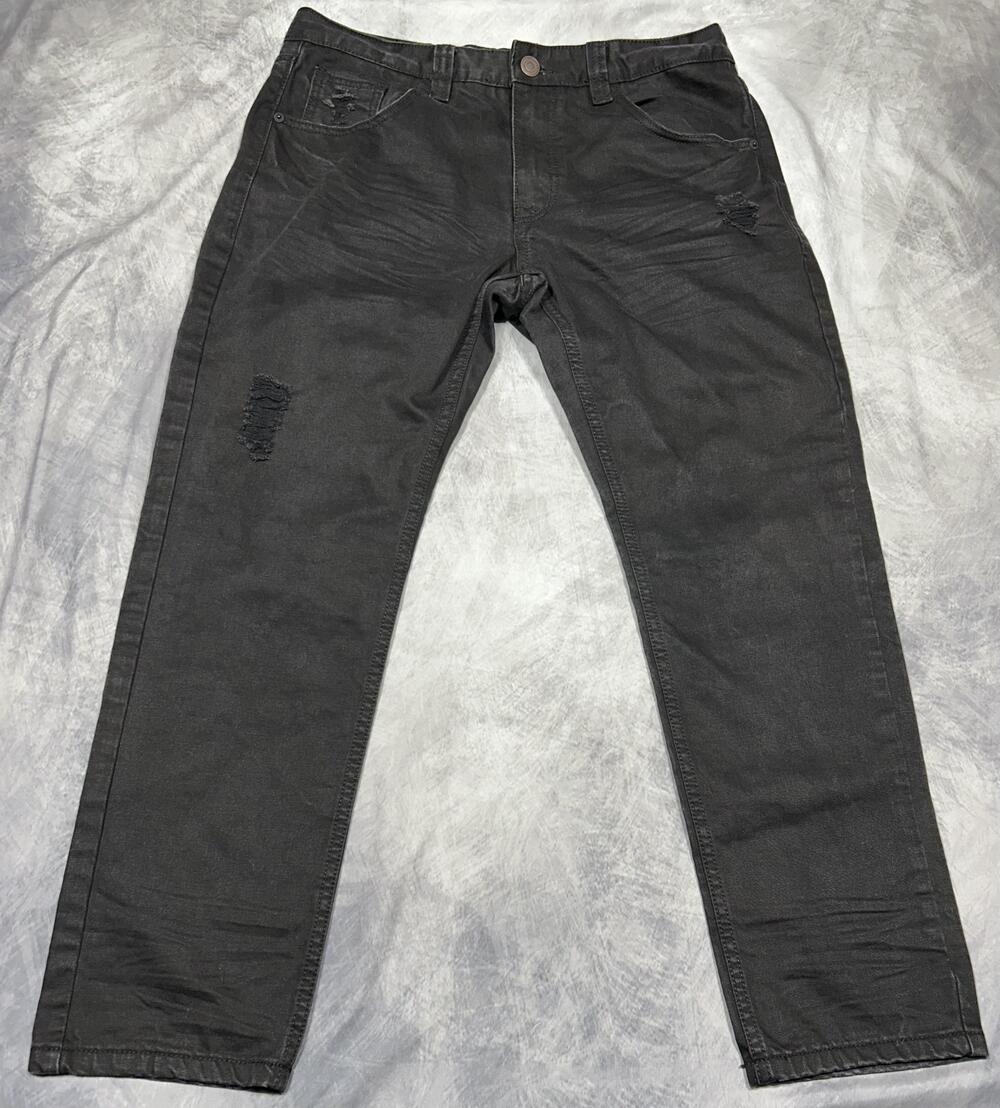Smoke Rise Jeans Mens 36x30 Black Dark Wash Distressed Straight Leg Denim
